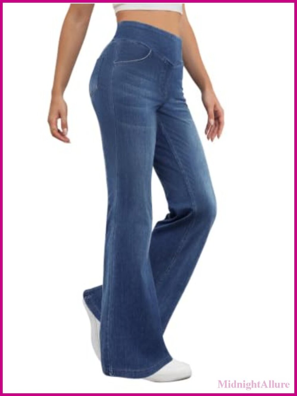 Women's Bootcut Pull On Stretchy Jeans High Rise Flare